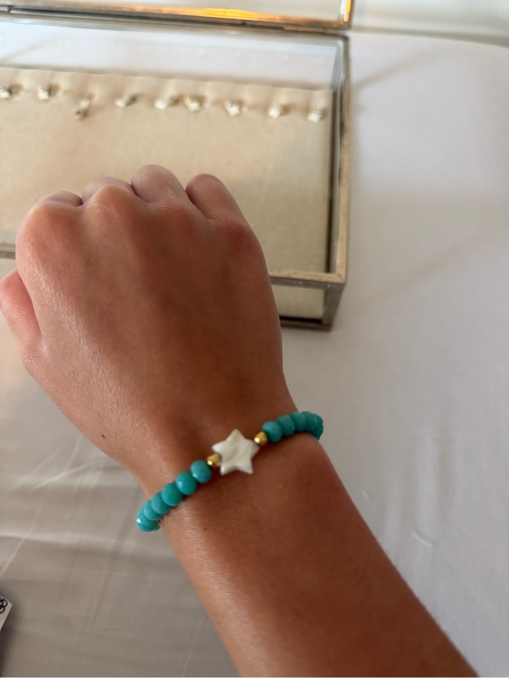Turquoise Beaded Bracelet with White Star Charm